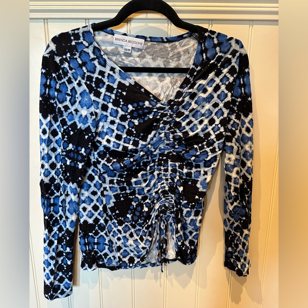 BRENDA BEDDOME Ladies Women’s Size Extra Small Black White Blue Long Sle…